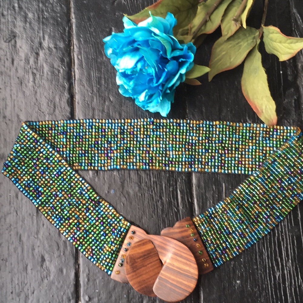 ❌DONATED❌ Dark Wood Beaded Elastic Belt